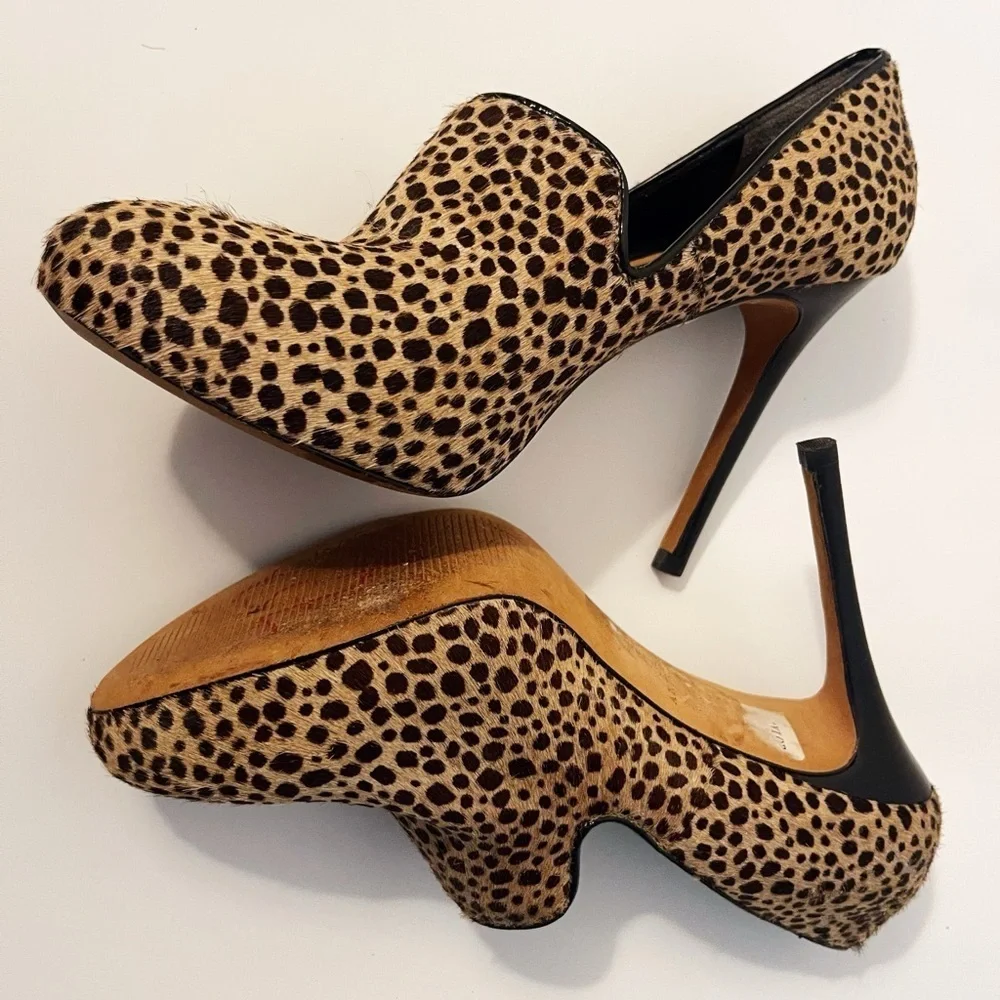 Y2K Ann Taylor Fur Cheetah Print Platform Heels Fall Chic Office Holiday Party